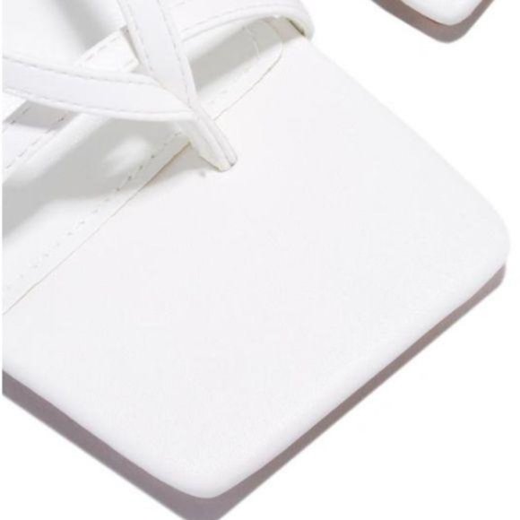 !!NEW!! Square Toe Ankle Wrap Thong Heels – White - Picture 2 of 6